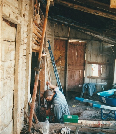 South verandah room fireplace after removal for rebuilding July 2002